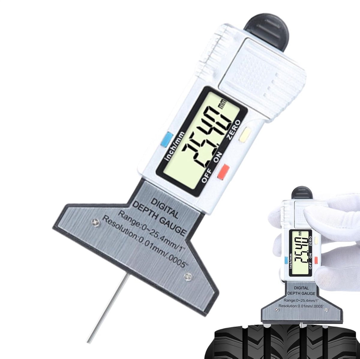Dieptemeter - Bandenmeter - Profiel Controleren - Digitale LCD Display - 0-25mm - Zwart