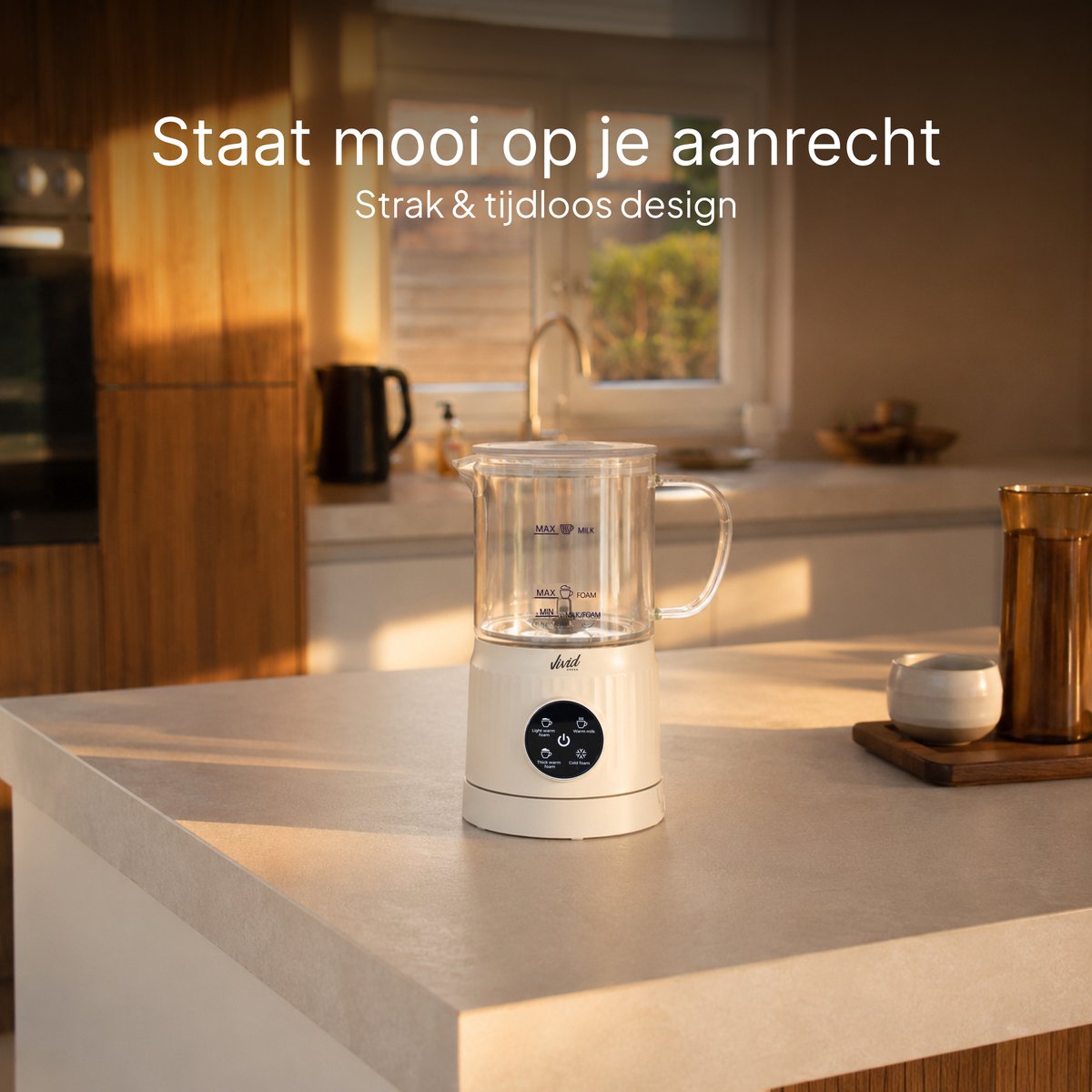 Vivid Green Melkopschuimer Glas - PFAS-vrij - 4-in-1 - 400 ml - Creme - Glazen Melkopschuimer Elektrisch - Warm & Koud Schuim - Melkklopper voor Cappuccino — cadeau in Kookcadeaus - foto 6