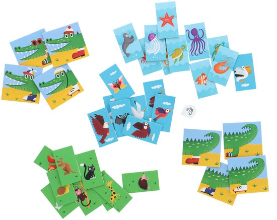 De nombreuses cartes avec des crocodiles et divers animaux du jeu Kroko Loko.
