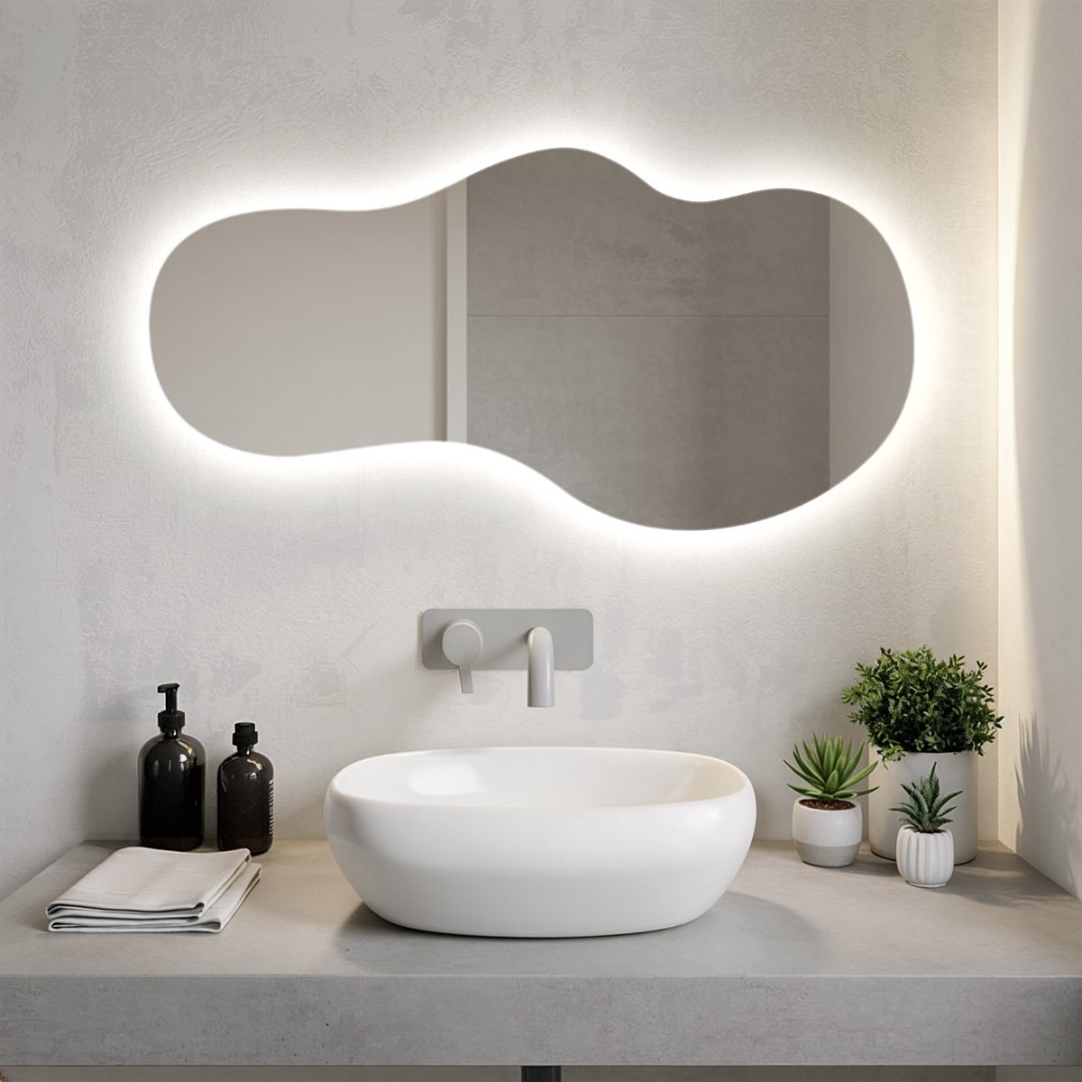 Coloray Toiletspiegel LED - Organisch Spiegel met Licht - 45 cm x 90 cm - Asymmetrische Sp