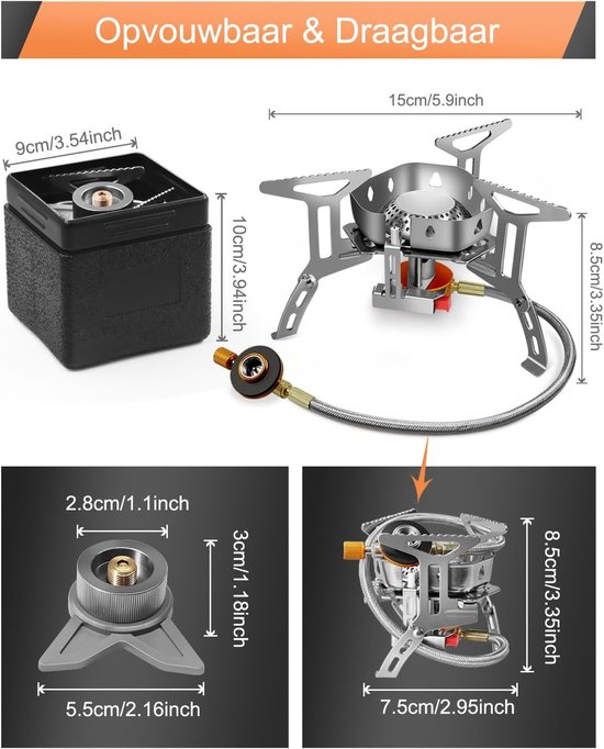 Thijox - Draagbaar Camping Gasfornuis 3500W met Piëzo-Ontsteking, Winddicht Backpacken Gasfornuis, Opvouwbaar Visfornuis voor Buiten, Wandelen, Pickni van Thijox — afbeelding 3