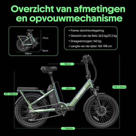 FAFREES F20 Flex Opvouwbare Elektrische Fiets - 36V 20Ah Accu, 100km Bereik, 7-Speed Shimano, Dubbel Geveerd, Torque Sensor –Blauw van FAFREES — afbeelding 2