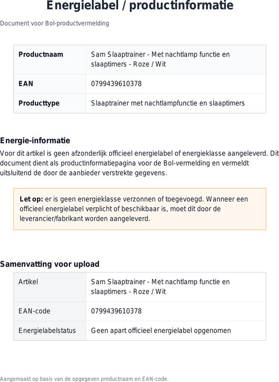 Productinformatie Sam Slaaptrainer - Roze / Wit, met nachtlamp en slaaptimer.