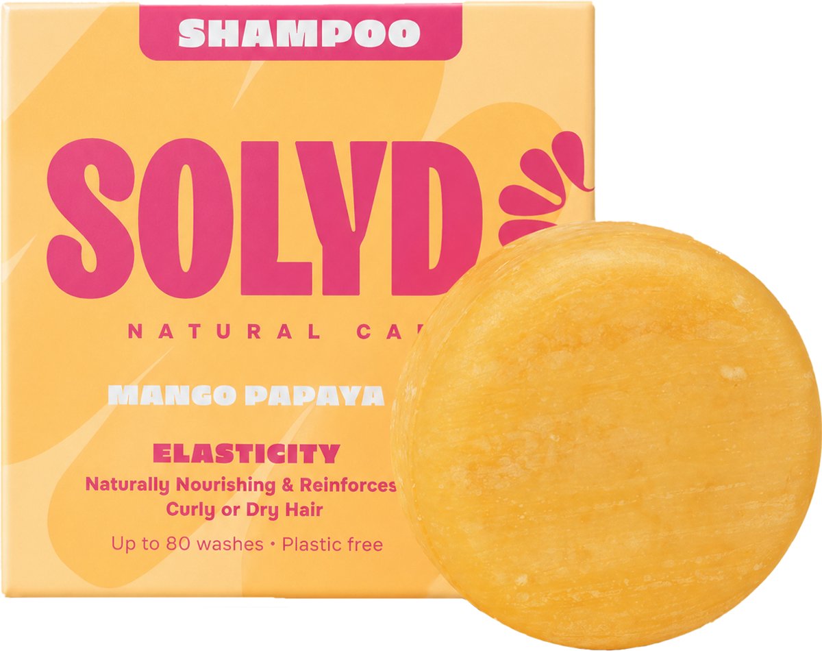 Shampoo Bar Mango Papaja | Handgemaakt in Nederland | SLS- & SLES-vrij | Dierproefvrij | Ideaal voor krullend haar | Zeer geschikt voor een droge hoofdhuid | 100% biologisch afbreekbare verpakking