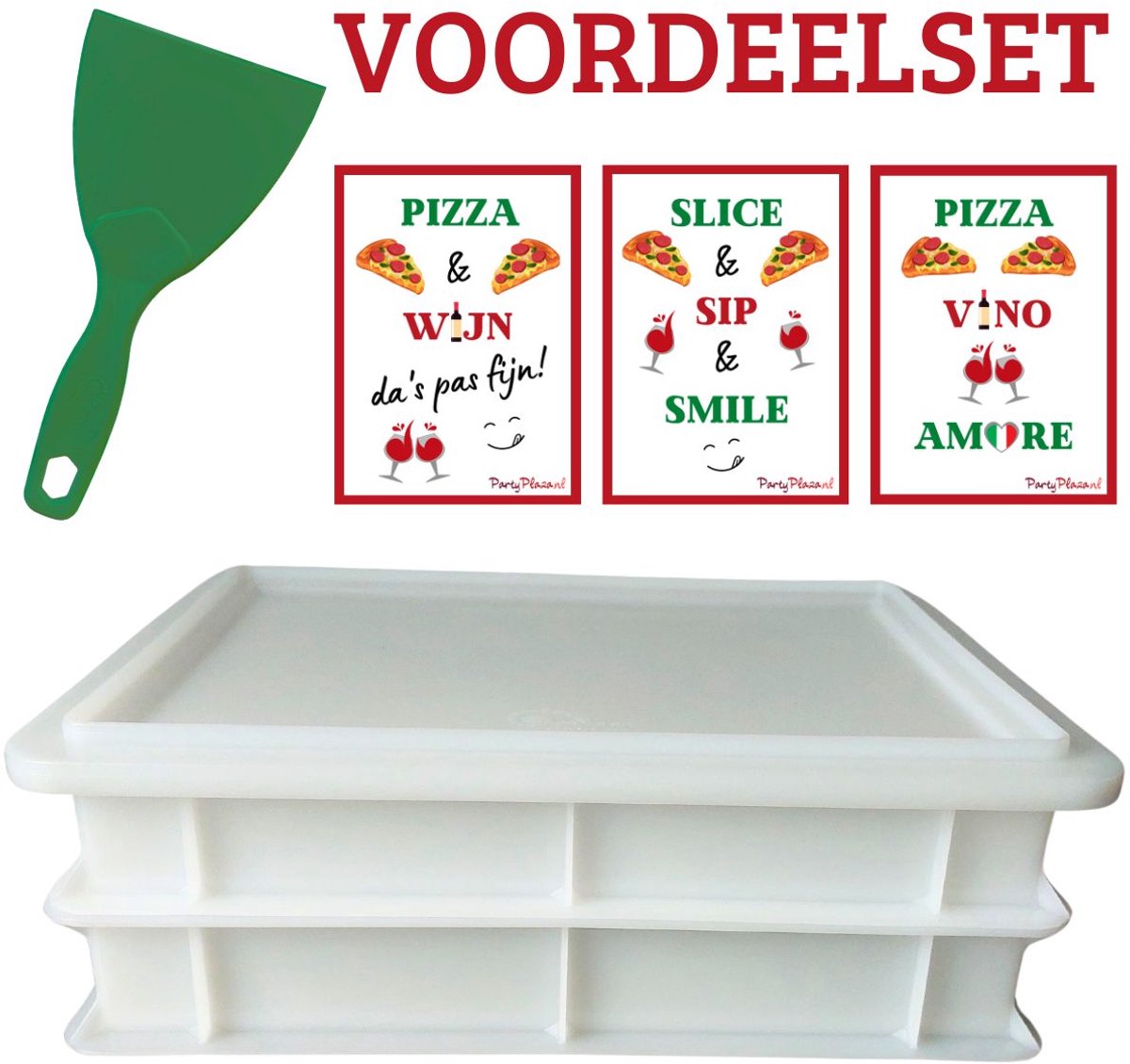 Voordeelset: 2 x Deegkrat wit, 1 x deksel wit, 1 x deegspatel groen