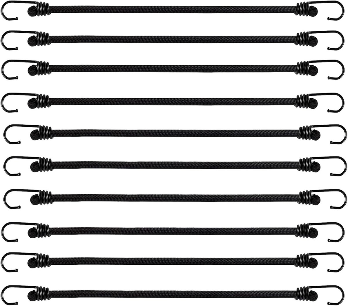 Set van 10 Mini Rubber Touwtjes met Haakjes voor Bagage, Tent en Zeil - Ideaal voor Kamperen en Outdoor Activiteiten