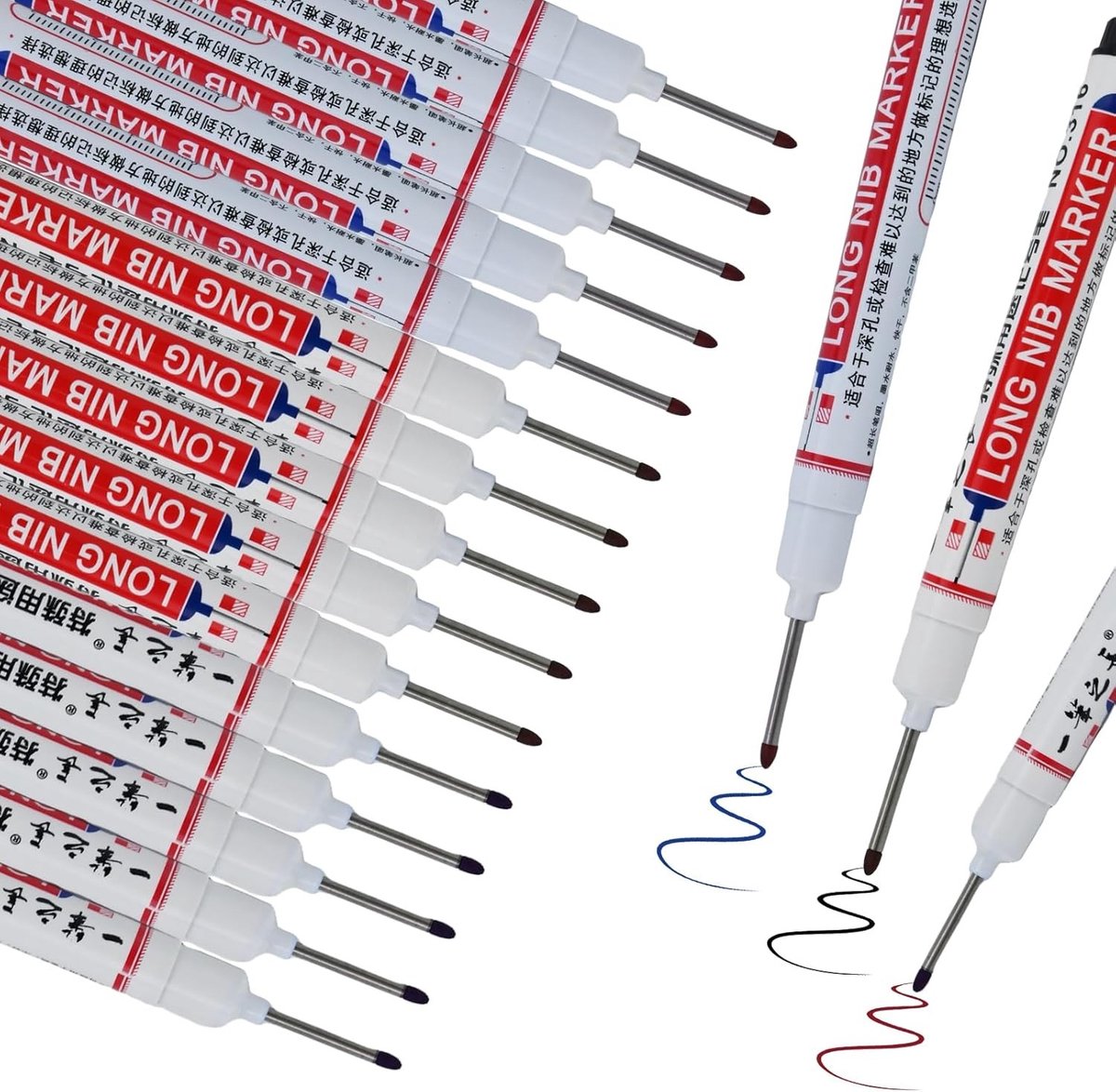 Set van 15 onuitwisbare markeerstiften voor bouwplaatsen, diep gat, 3 kleuren, 20 mm fijne punt, multifunctioneel voor hout, metaal en plastic