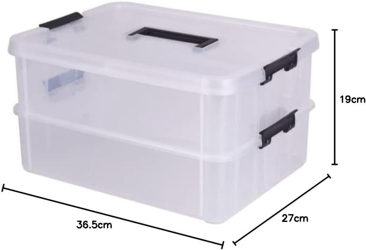 2-Laags Stapelbare Opbergdoos voor Creatieve Projecten - Verstelbare Plastic Opbergcontainers met Draaghandvat - Transparante Organizer voor Kunst, Knutselspullen en Naaibenodigdheden