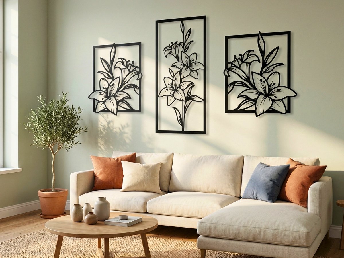 Wanddecoratie Bloemen, Houten Wandbeeld, 3D Wanddecoratie voor Thuis, Moderne Beelden voor Huis Kantoor Slaapkamer, Woonkamer en Keuken - 140x85 cm