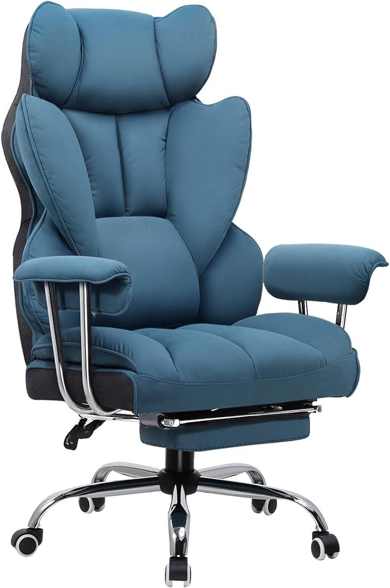 Comfortabele Stoel - Relaxfauteuil Kantoor - Ontspannen Werken - Verstelbare Rugleuning - 150 kg - Blauw