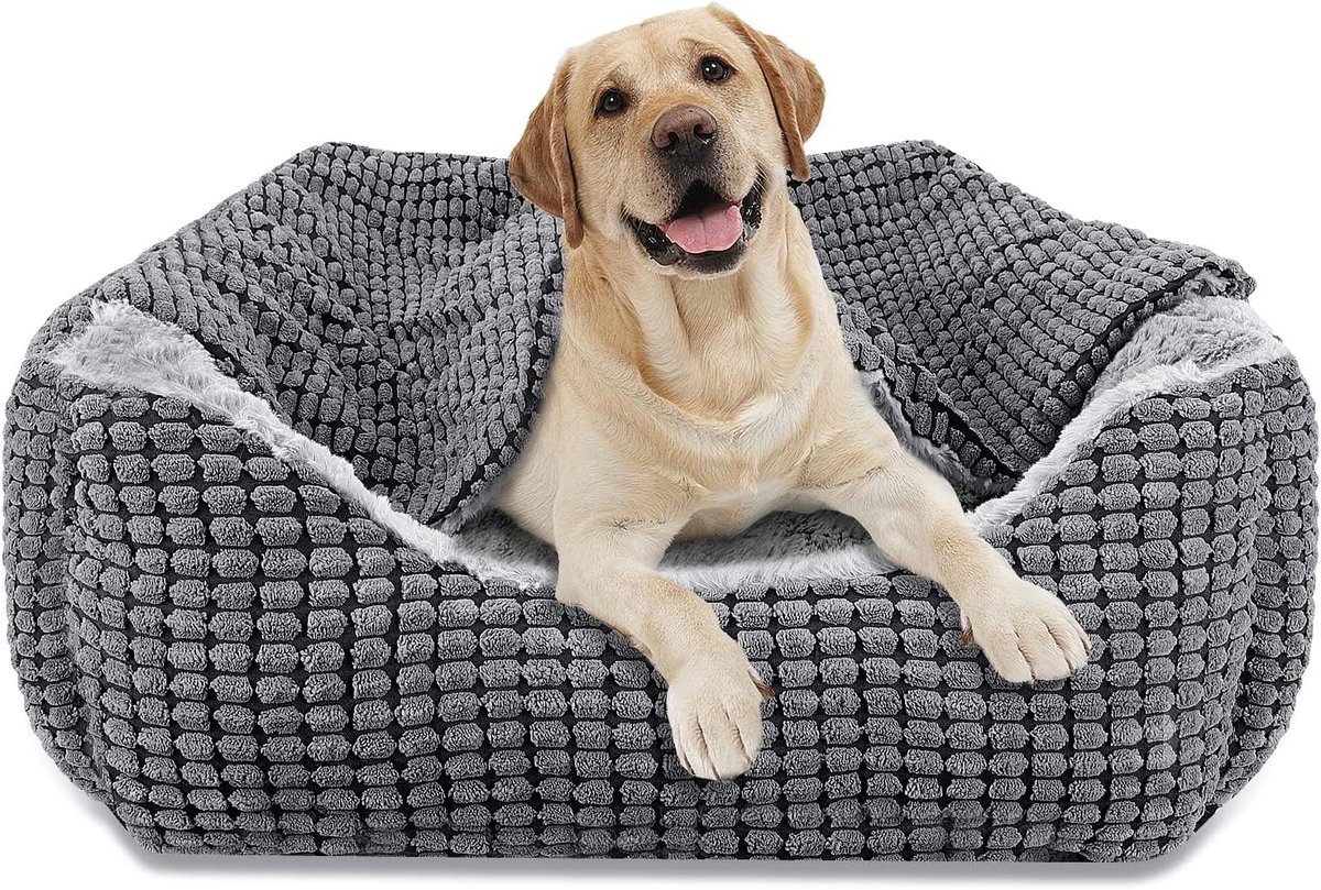 Hondenmand Grote Honden - Huisdierenmand Sofa - Comfortabel Rusten - Afneembare Deken - 89x64x23 cm - Grijs