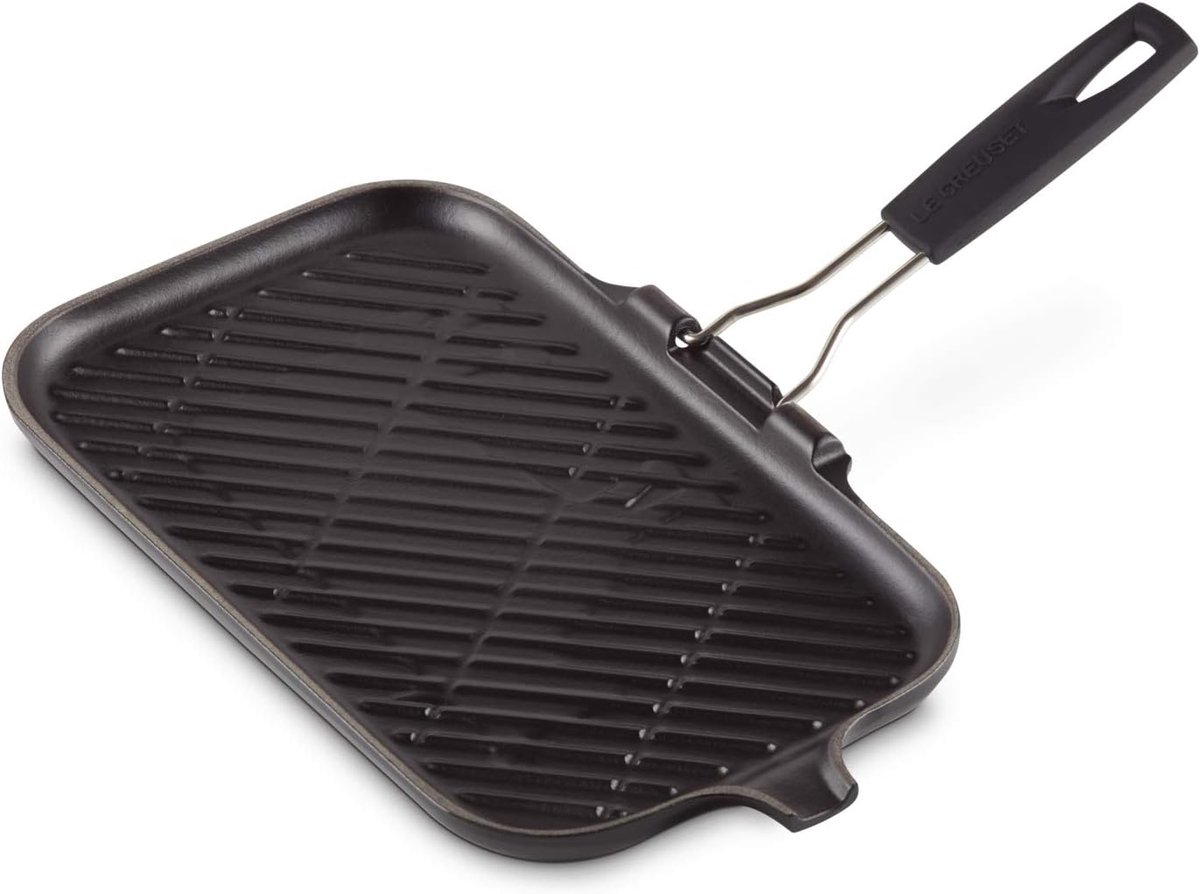 Gietijzeren Grillpan - Rechthoekige Pan - Vetarm Koken - Geribbelde Bodem - 24 cm - Mat Zwart