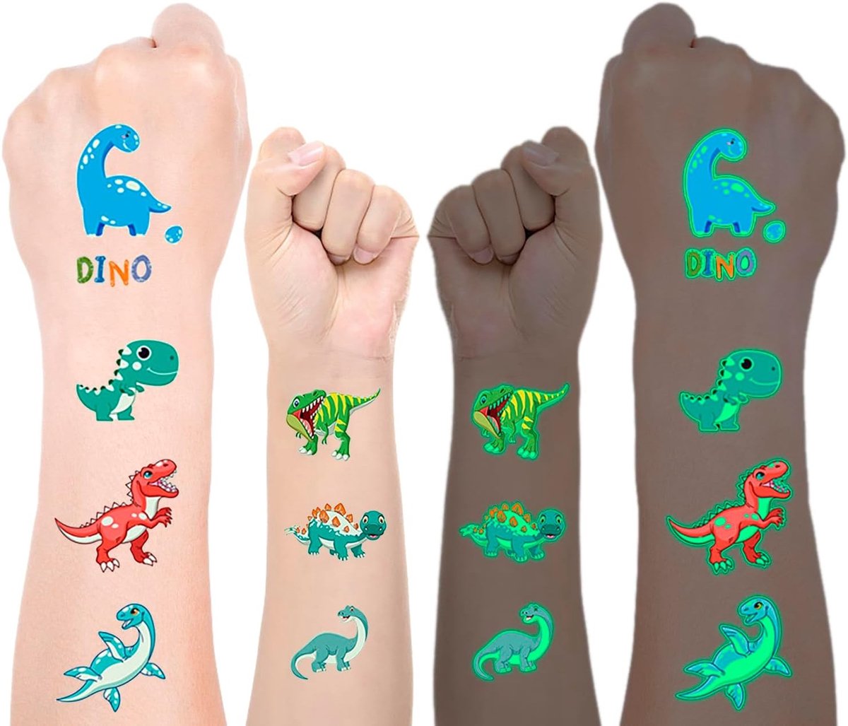 Luminous kindertattoo set voor jongens en meisjes, huidvriendelijk, waterproof en dino ontwerpen voor uren speelplezier