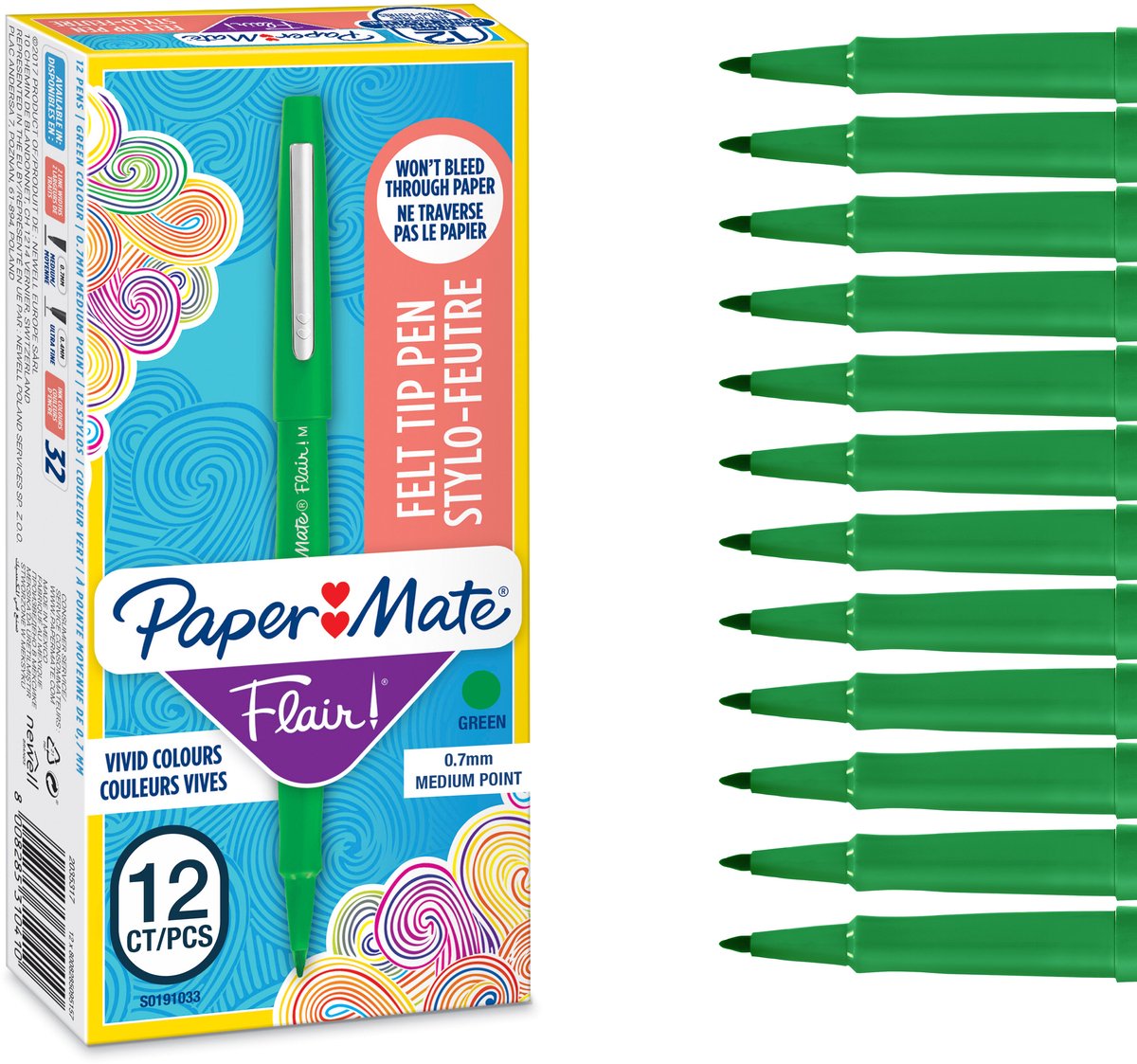 Paper Mate Flair viltstiften | medium punt (0,7 mm) | groen | 12 stuks