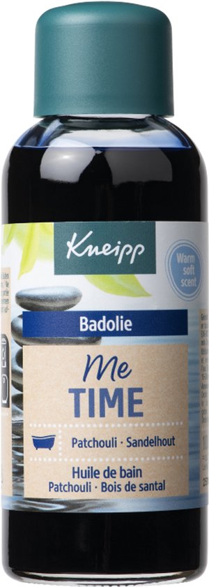Kneipp Badolie Me-Time Patchouli Sandelhout fles met groene dop.