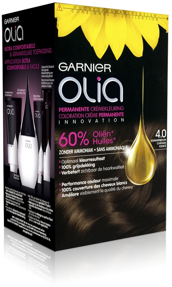 Bol.com Garnier Olia Middenbruin 4 - Permanente Haarkleuring Zonder Ammoniak - Kleurcrème op basis van 60% oliën - Haarverf aanbieding