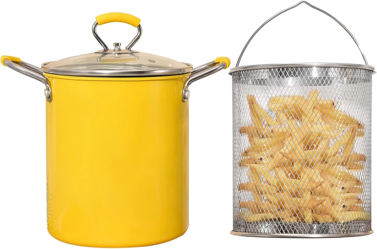 Friteuse - Roestvrij staal - Met zeefmand - Siliconen handvat - Voor Frituren en Koken