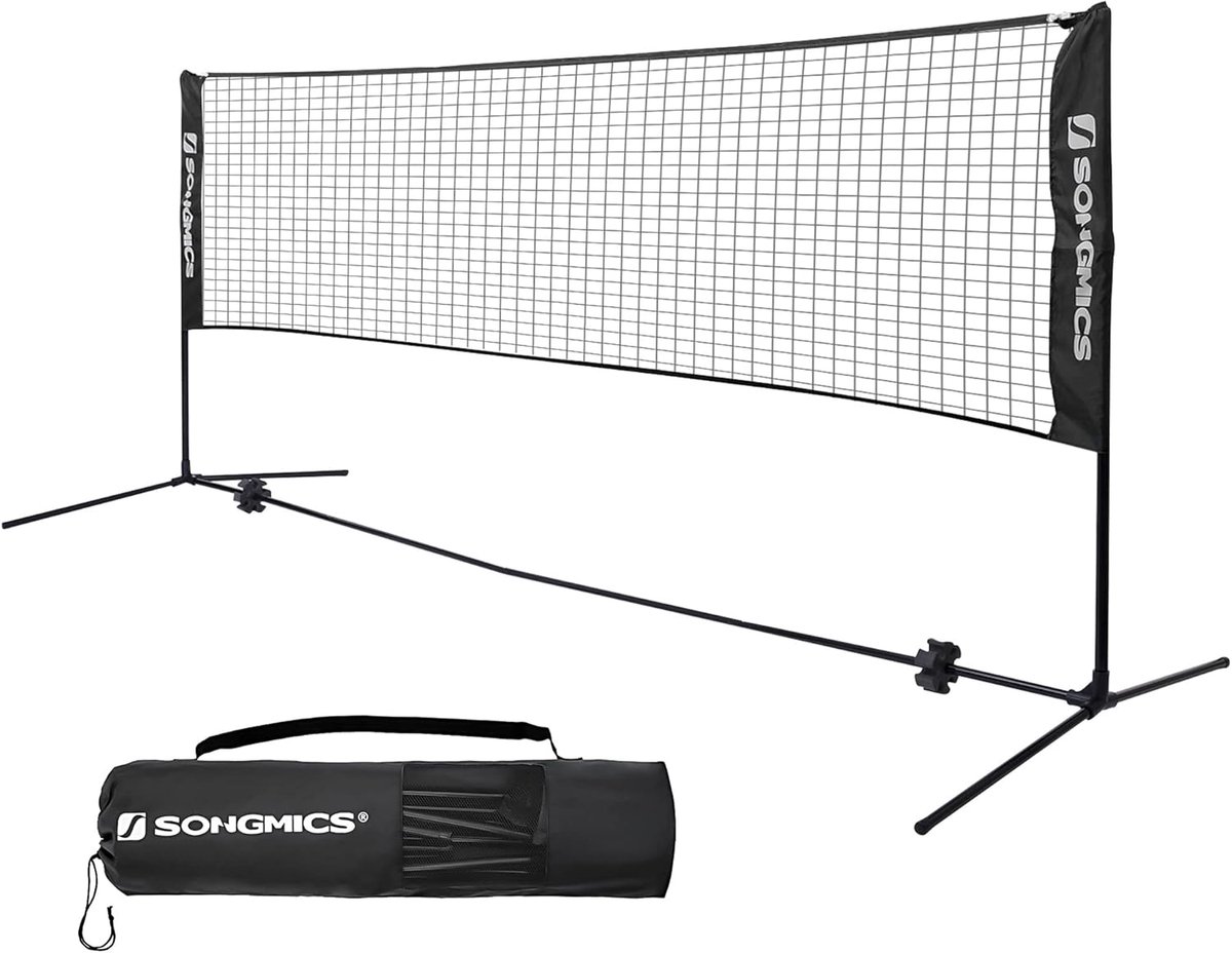 Badmintonnet 3 m volleybalnet - in hoogte verstelbare stangen - draagbaar net voor junior tennis - strandvolleybal picknickbal voor tuinpark buiten zwart Badmintonnet