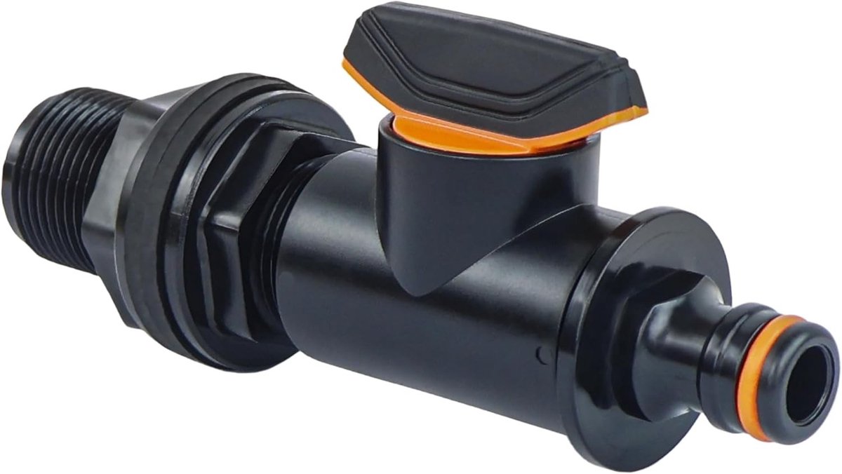 Tankdoorvoer met afsluitkraan - Buitendraad 26,44 mm - 3/4 inch Snelconnector - Voor Regenton en Watertank