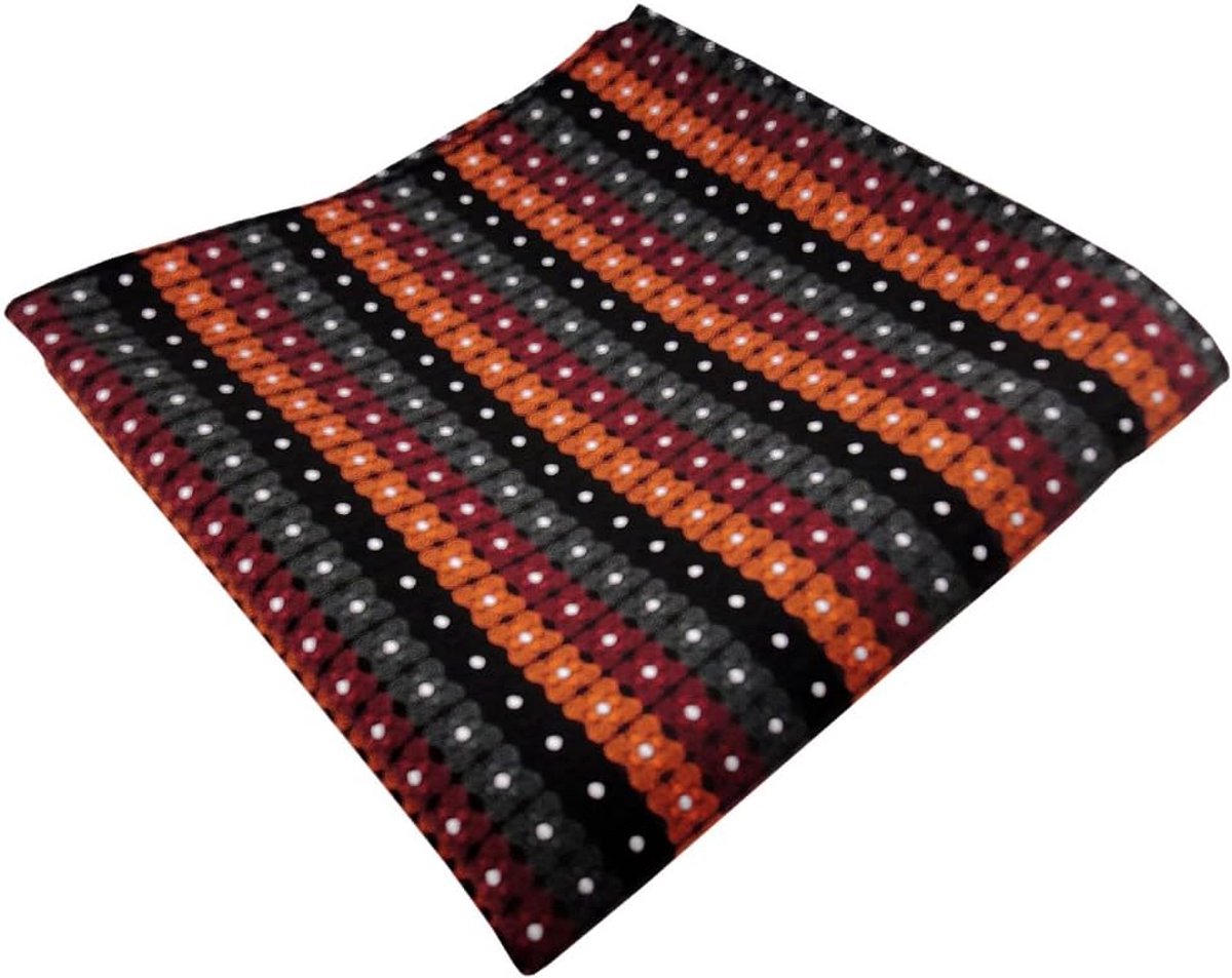 Zijden zakdoek - Herentasje Heren - Outfit Completeren - Gestreept Patroon - 20 x 14.8 cm - Oranje Zwart