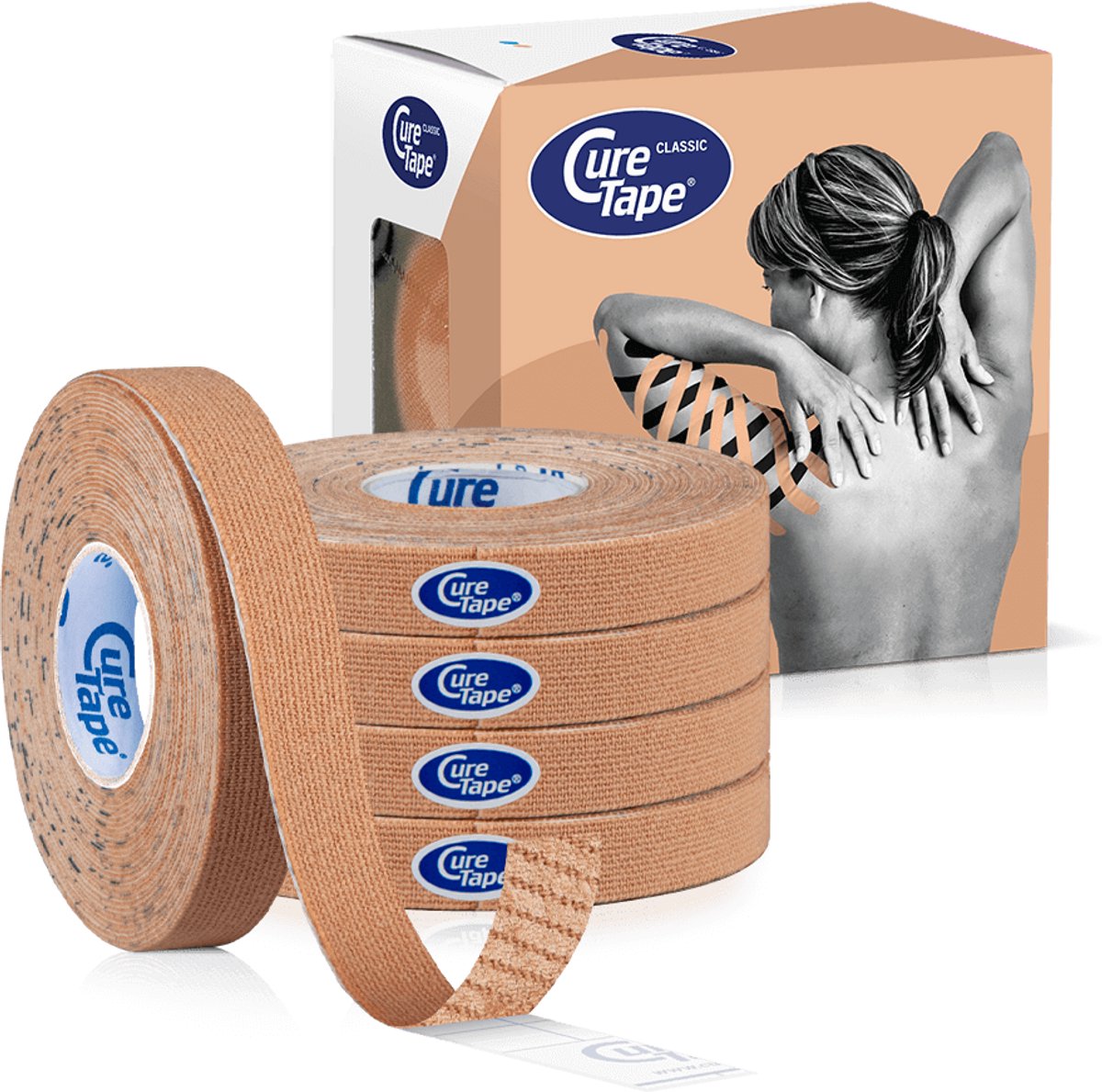 CureTape® Classic Extra Smal - Blauw - Kinesiotape - 1 cm x 5 m - 5 rol - Elastische tape - FysioTape - Voor LymfTaping en het behandelen van littekens
