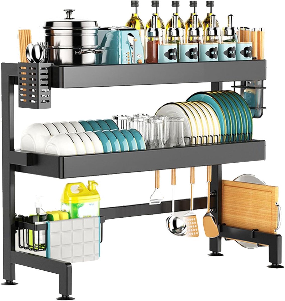 Afwasrek Gootsteen - Keuken Organizer - Vaat Drogen - 3-Laags Ontwerp - 80cm - Zwart