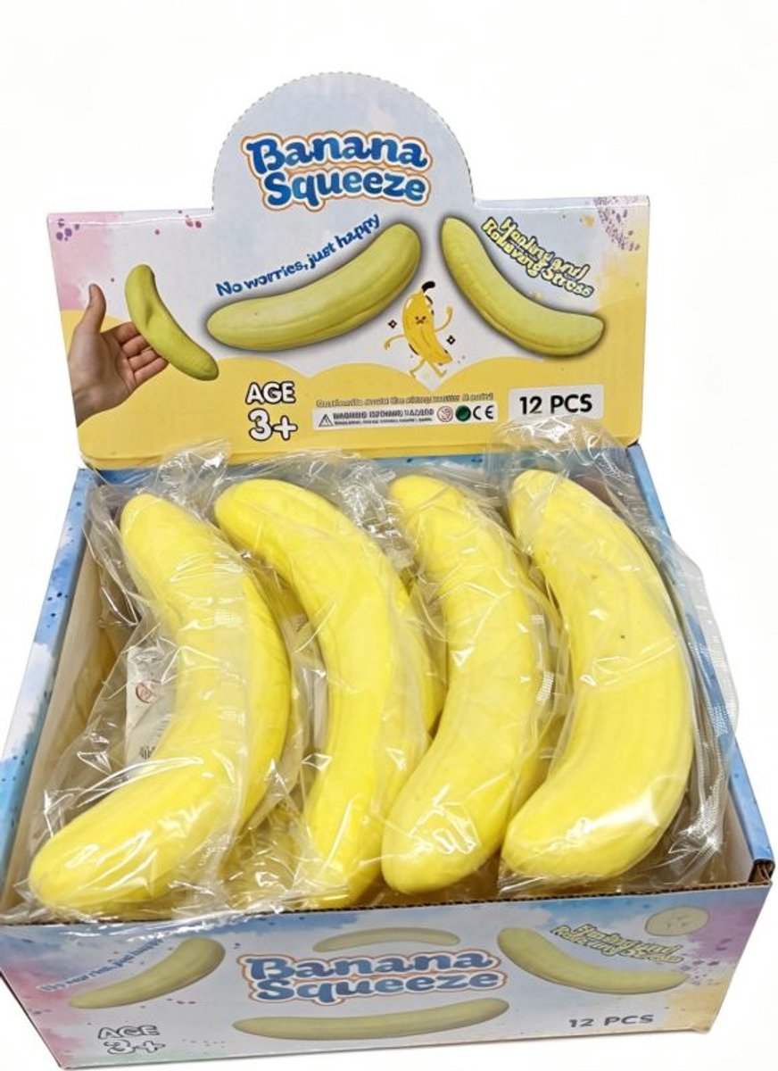 Banaan Squishy Speeltje – Zachte Banana Squeeze 1 stuk – Anti Stress Fidget Toy – Geel