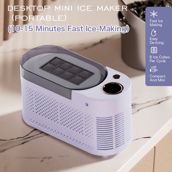 ZVD Kleine IJsblokjesmachine - 8 Blokjes in 10 Minuten - Draagbaar & Compact - 12V & 230V - Voor Auto, Camping, Keuken, appartement, Kantoor & Cocktails - Paars - met IJstang — afbeelding 4