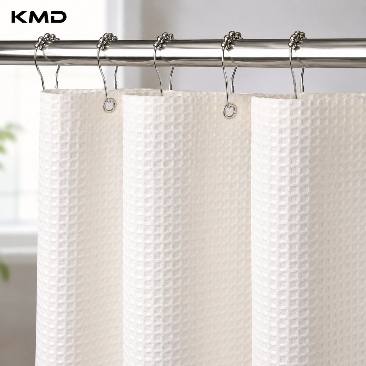 KMD Douchegordijn Wafelstof Waterdicht 182x214 cm - Anti-schimmel Badgordijn met Metalen Ringen - Crème