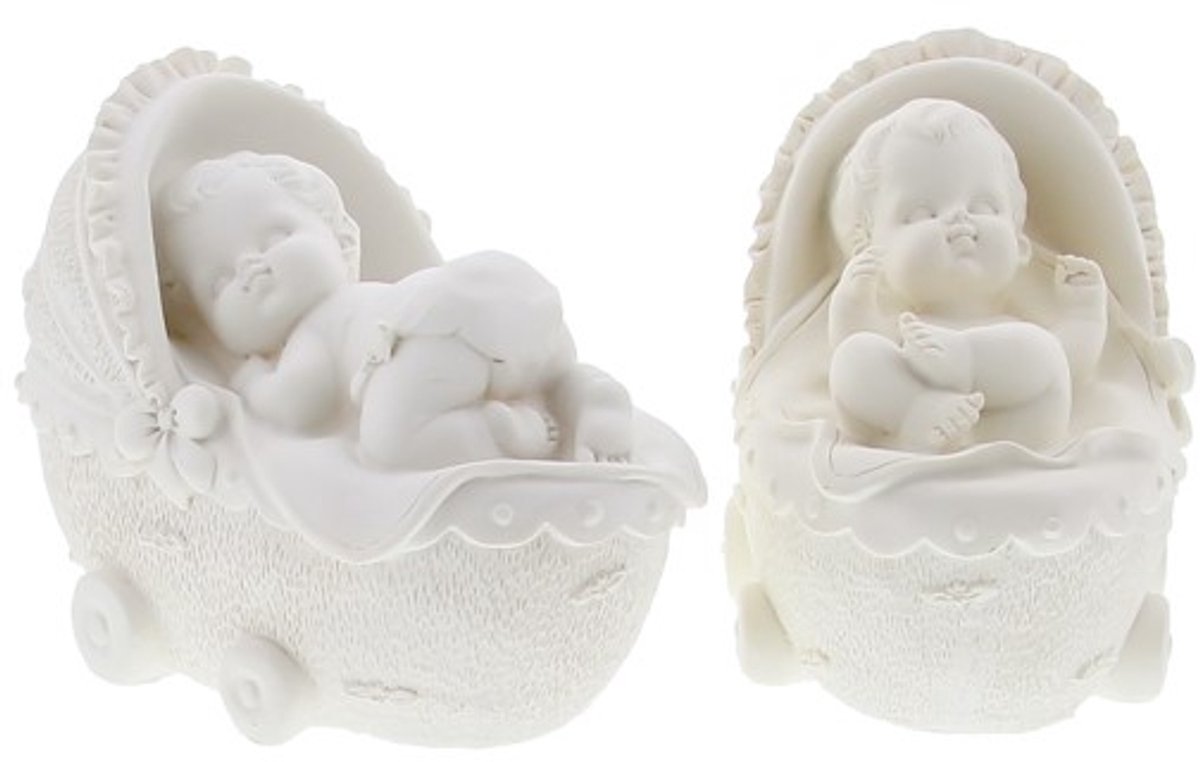 Spaarpot baby in kinderwagen wit - 1 stuk