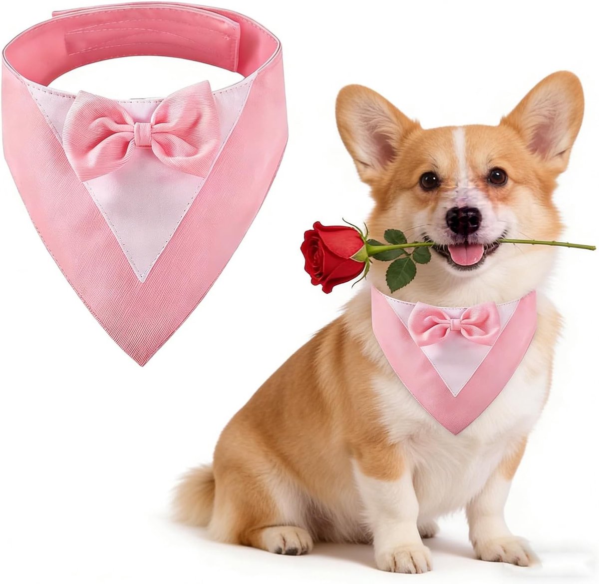 Hondenmok met Strik, Hondenhalsband voor Trouwen, Hondenkostuum voor Feestdagen, Verjaardagen en Engagementen (Hals: 35-45cm, Roze)