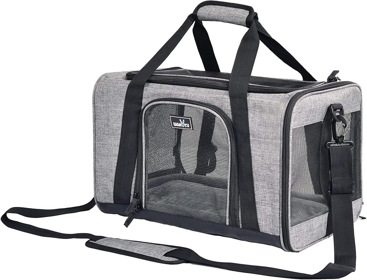 Dieren Transportbox - Reismand Opvouwbaar - Veilig Reizen - Ademend Mesh - 43 x 40 x 30 cm - Grijs