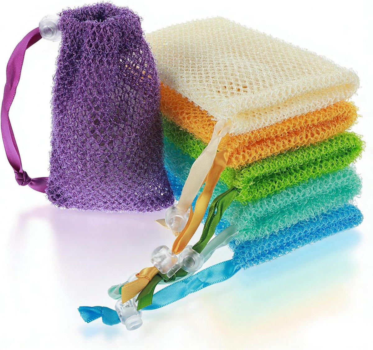 Zeepzakjes Set - Sisal Net - Douche Peeling - Natuurlijk Materiaal - 6 Stuks - Multicolor