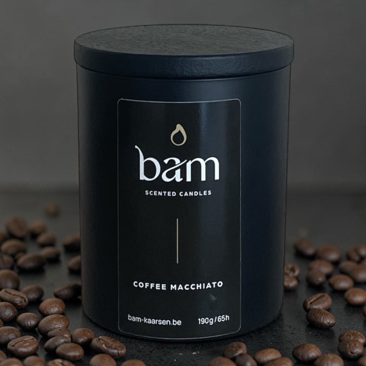 BAM Coffee Macchiato Geurkaars – Black Collection Medium – 2 Katoenen Wieken – 60 Branduren – 190 g – Zonnebloemwas – Vegan - koffie
