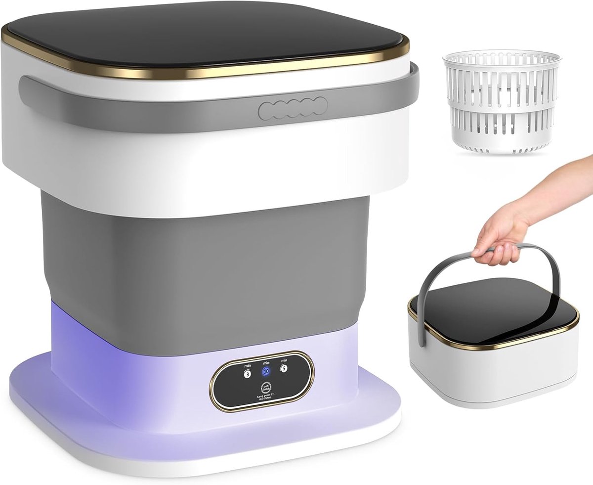 Draagbare Wasmachine Mini Wasmachine Kleine Kleding Wassen Inklapbaar Ontwerp 15 Liter Capaciteit Grijs
