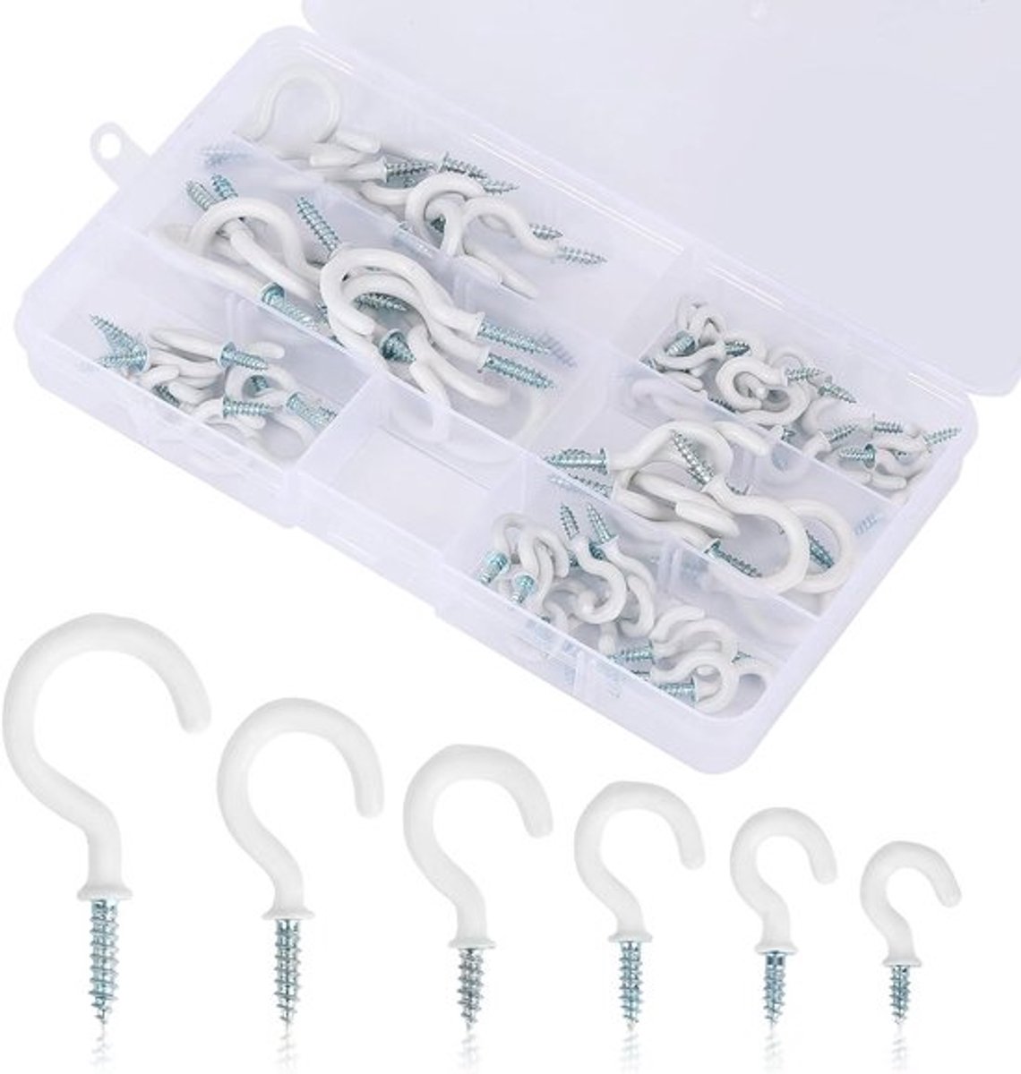 Vinyl gecoate plafondhaken set - 75 stuks witte schroefhaken
