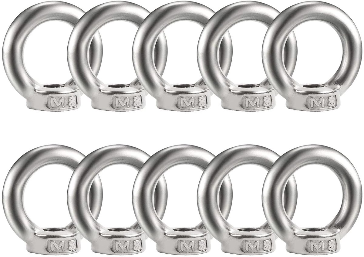 10 Stuks Ringmoeren en Oogmoeren M8 van 304 RVS voor Hefaccessoires en Bevestigingsmateriaal