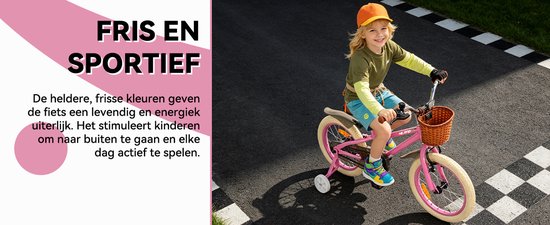Hiland Meisjesfiets - 18 Inch - Met Mandje & Zijwieltjes - Handrem & Terugtraprem - Roze - Geschikt voor buitenactiviteiten in de lente van Hiland — afbeelding 4
