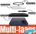 Explosie weergave van zwarte telefoonhoes: achterplaat, magnetische ring, bevestiging en beschermende TPE-materiaal.