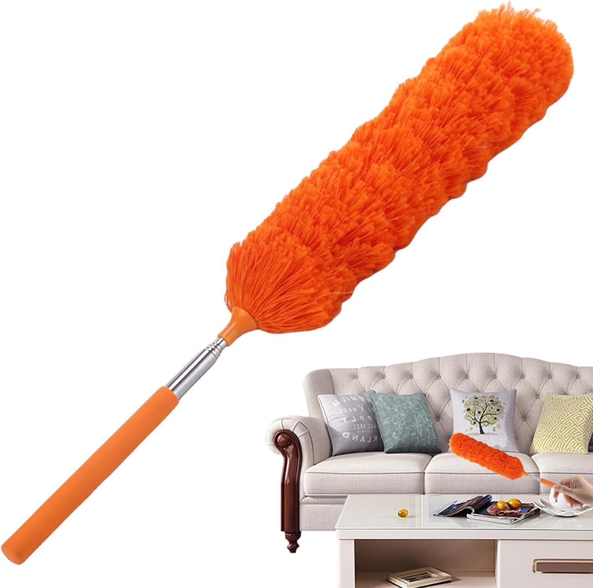 Telescopische Stoffer - Verstelbare plumeau - Stofvrij Huis - Elektrostatische Reiniging - 38 cm - Oranje