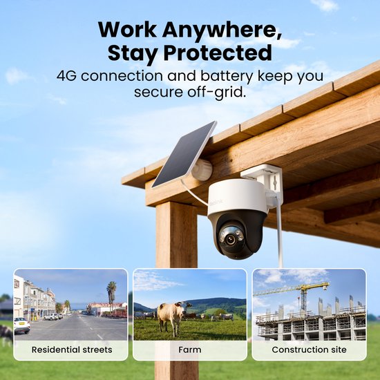 Reolink 4MP Go-Serie Accubeveiligingscamera - Tot 512GB - Zonne-Aangedreven - ColorX-Nachtzicht - Ingebouwde SIM-Kaart - Slimme Detectie - Reolink Go PT S Lite + Zonnepaneel van Reolink — afbeelding 4
