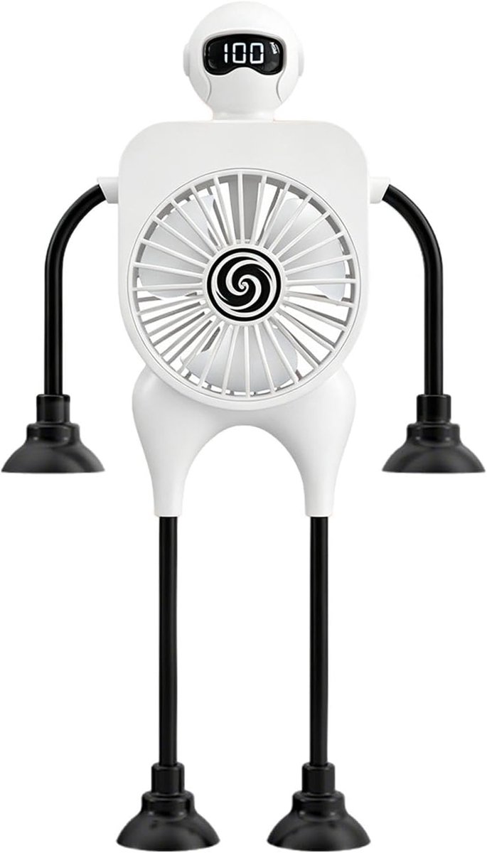 Bureauventilator Robotvorm - Mini Ventilator - Persoonlijke Verkoeling - 100 Snelheidsinstellingen - 26x26x5 cm - Wit