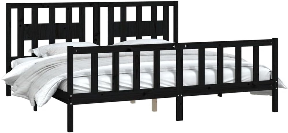 Bedframe met hoofdbord - Houten ledikant - Ontspannen slapen - Massief grenenhout - 200x200 cm - Zwart