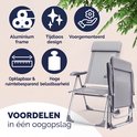 Grijze Casaria tuinstoel met aluminium frame, inklapbaar & ruimtebesparend, tijdloos design.
