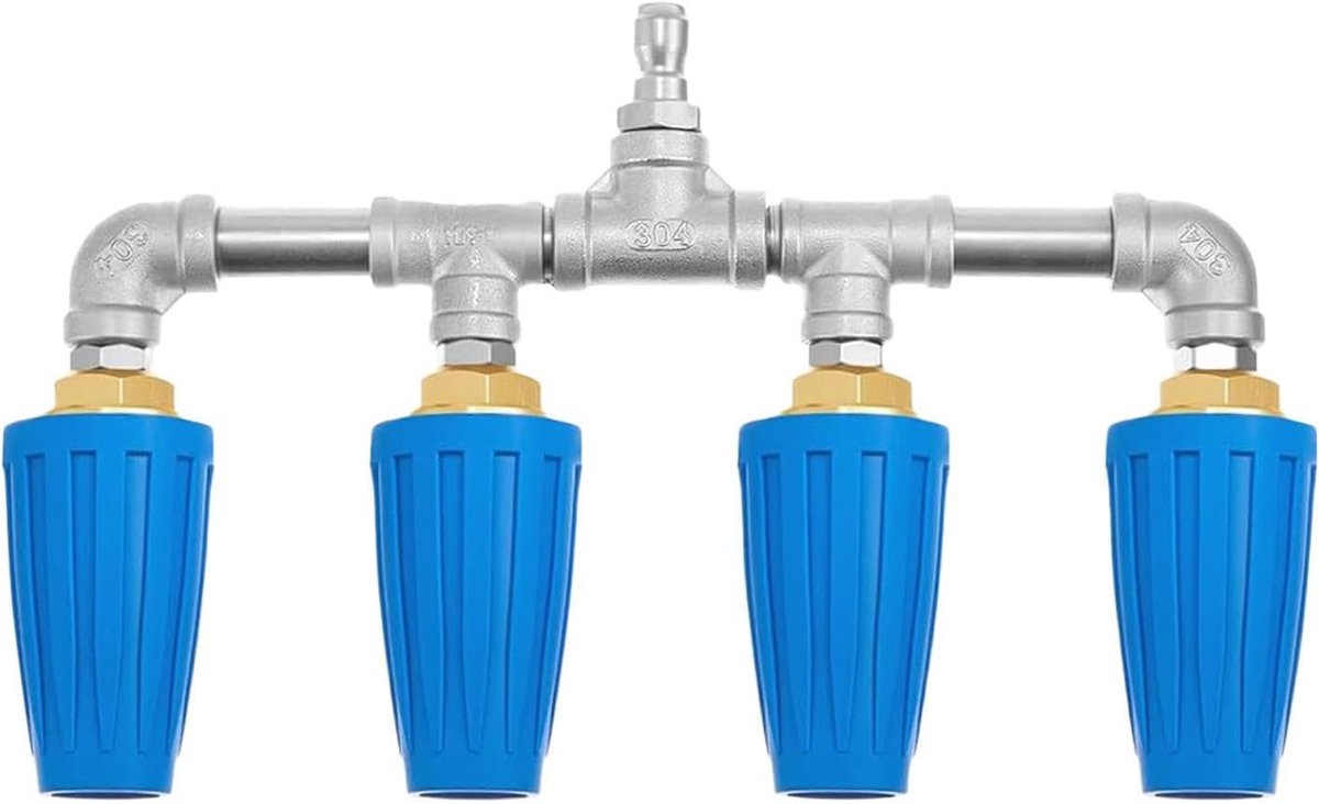 Hogedrukslang Mondstuk - Watersproeier Roestvrijstaal - Krachtig Buiten Reinigen - Quick Connect Adapter - 24.1 cm Lengte - Zilver