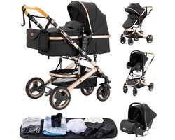 Luxe Kinderwagen 3-in-1 – Opvouwbare Baby Kinderwagen – Hoge Kinderwagen voor Pasgeboren Baby’s – Reiswieg en Wandelwagen – Draagbaar en Compact