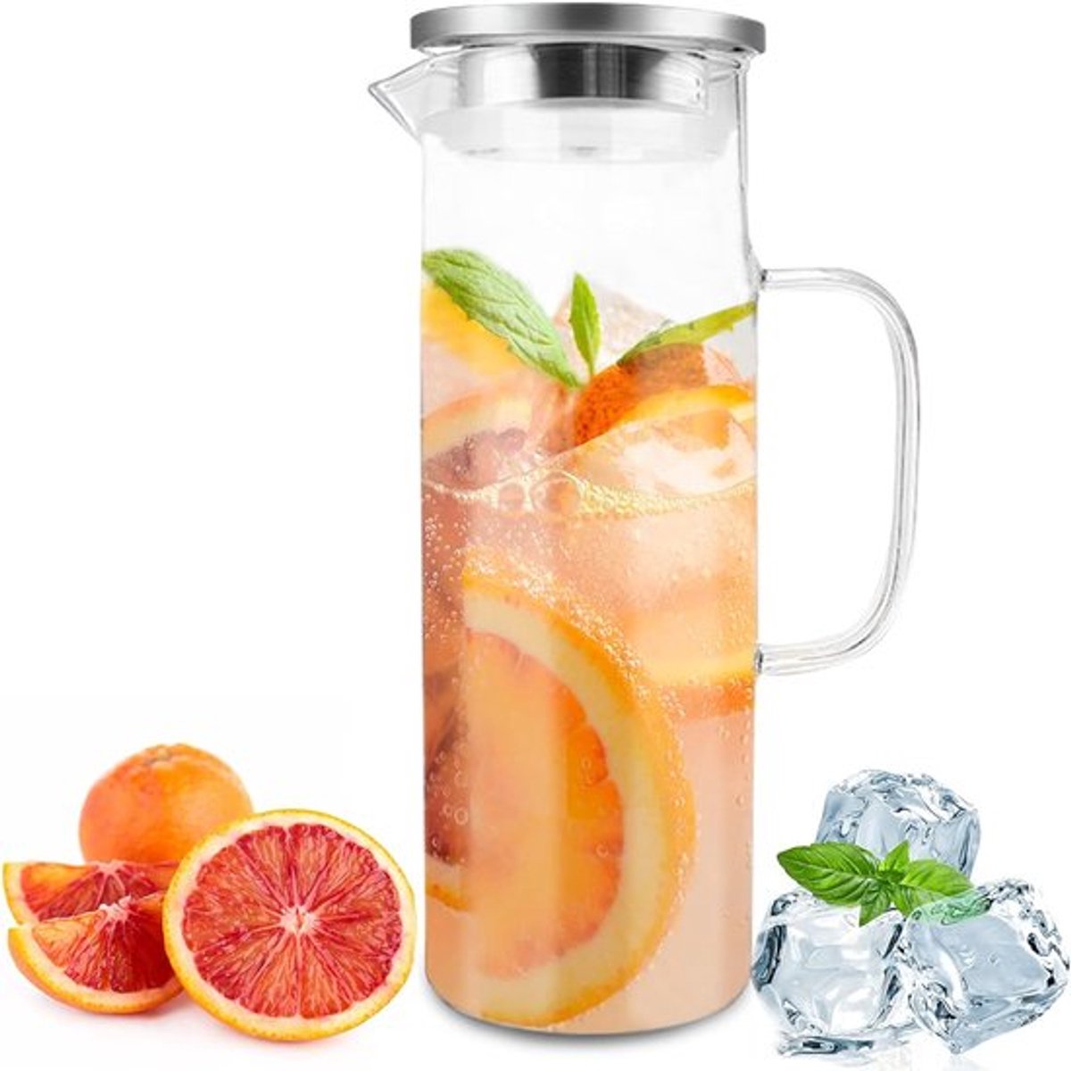 Glazen karaf met roestvrijstalen deksel - dikke ketel van borosilicaatglas - ideaal voor w