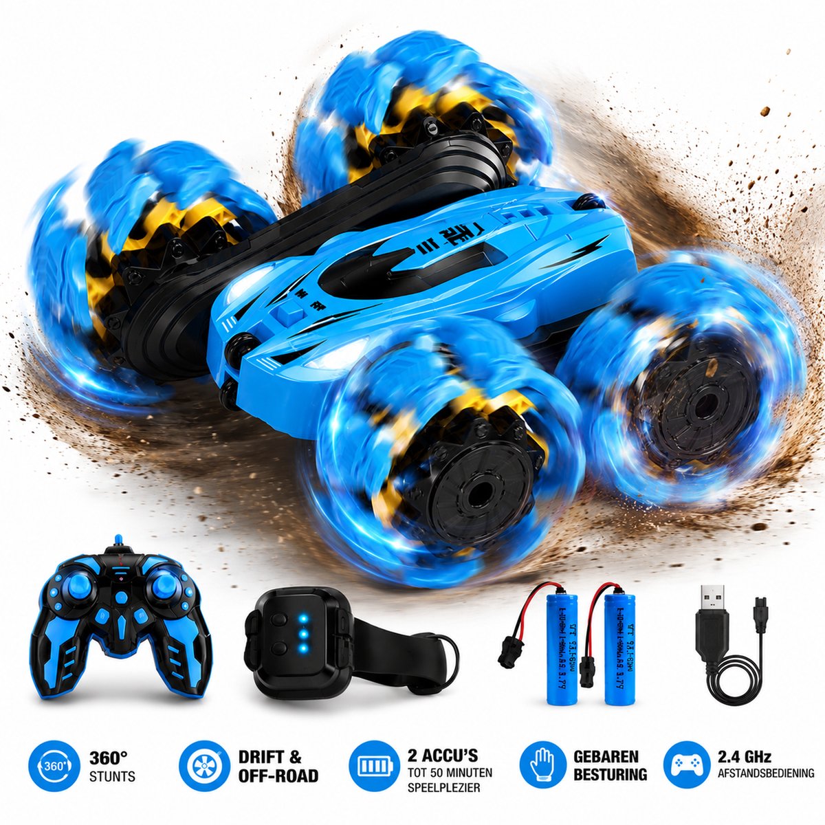 Activepiece® Bestuurbare Auto - voor Jongens - RC Auto - Off-road - 360° Stunt Car - Drift - Afstandsbestuurbare Auto - voor Buiten - Radiografisch Speelgoed - Incl Extra Accu, 4 Batterijen & Nederlandstalige Handleiding