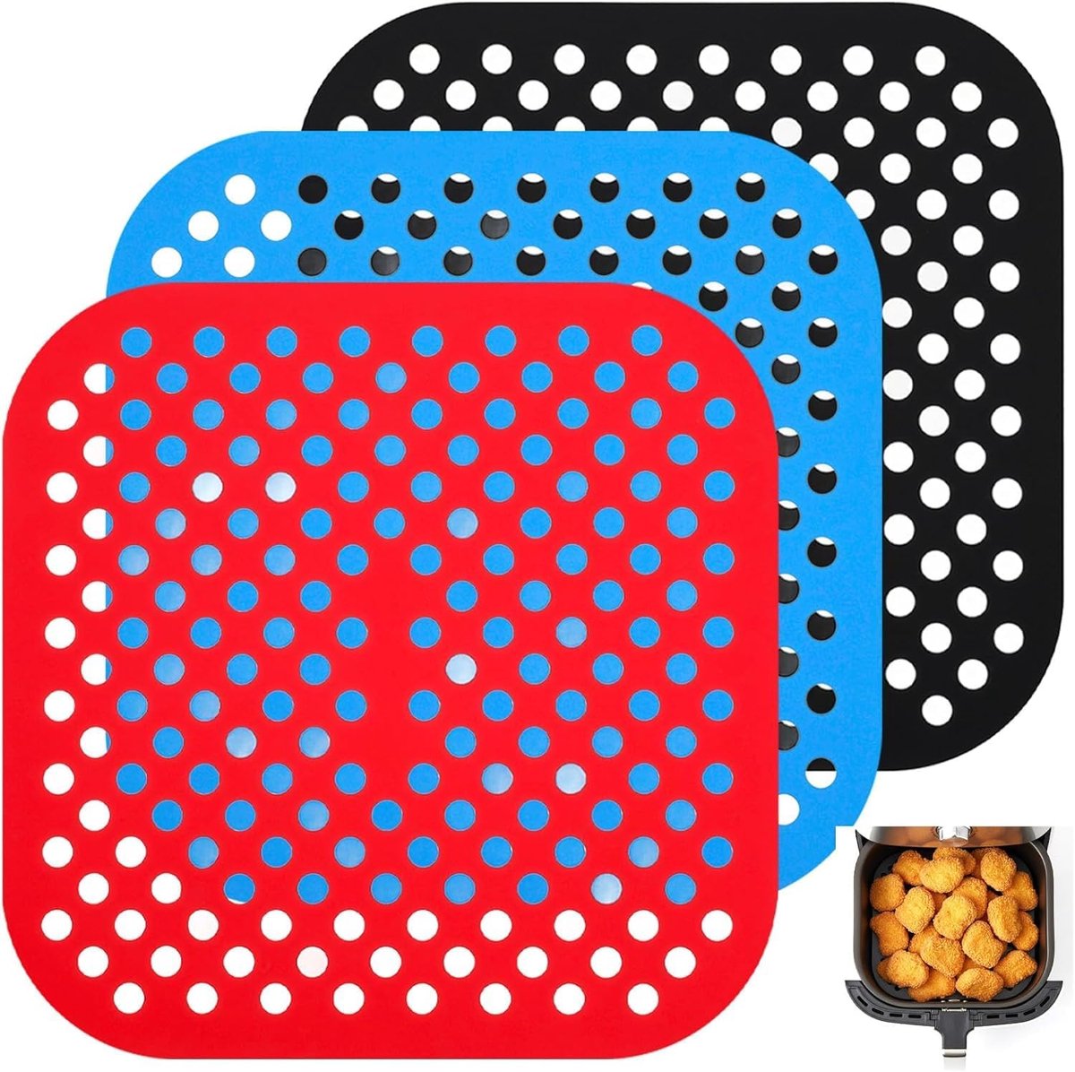 Airfryer Siliconen Mat Herbruikbare Bakmat Gezond Koken Optimale Luchtstroom Set van 3 Grijs