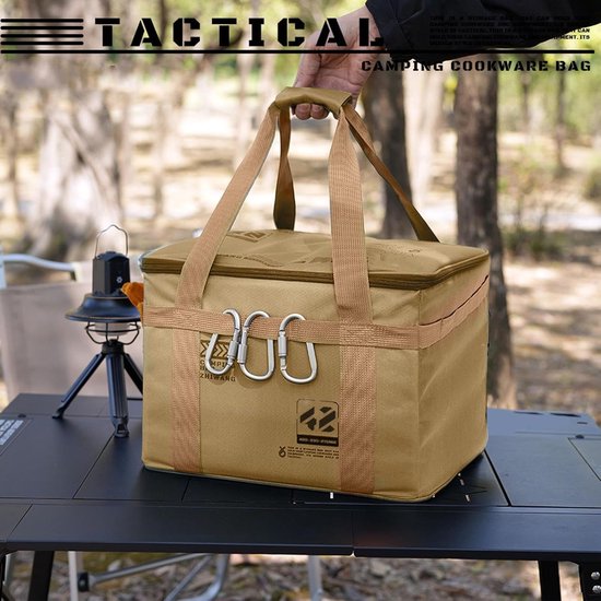 Camping Keuken Box - Opbergtas Outdoor - Kampeeruitrusting Organiseren - Waterdicht en Geïsoleerd - 42L Inhoud - Khaki — afbeelding 4